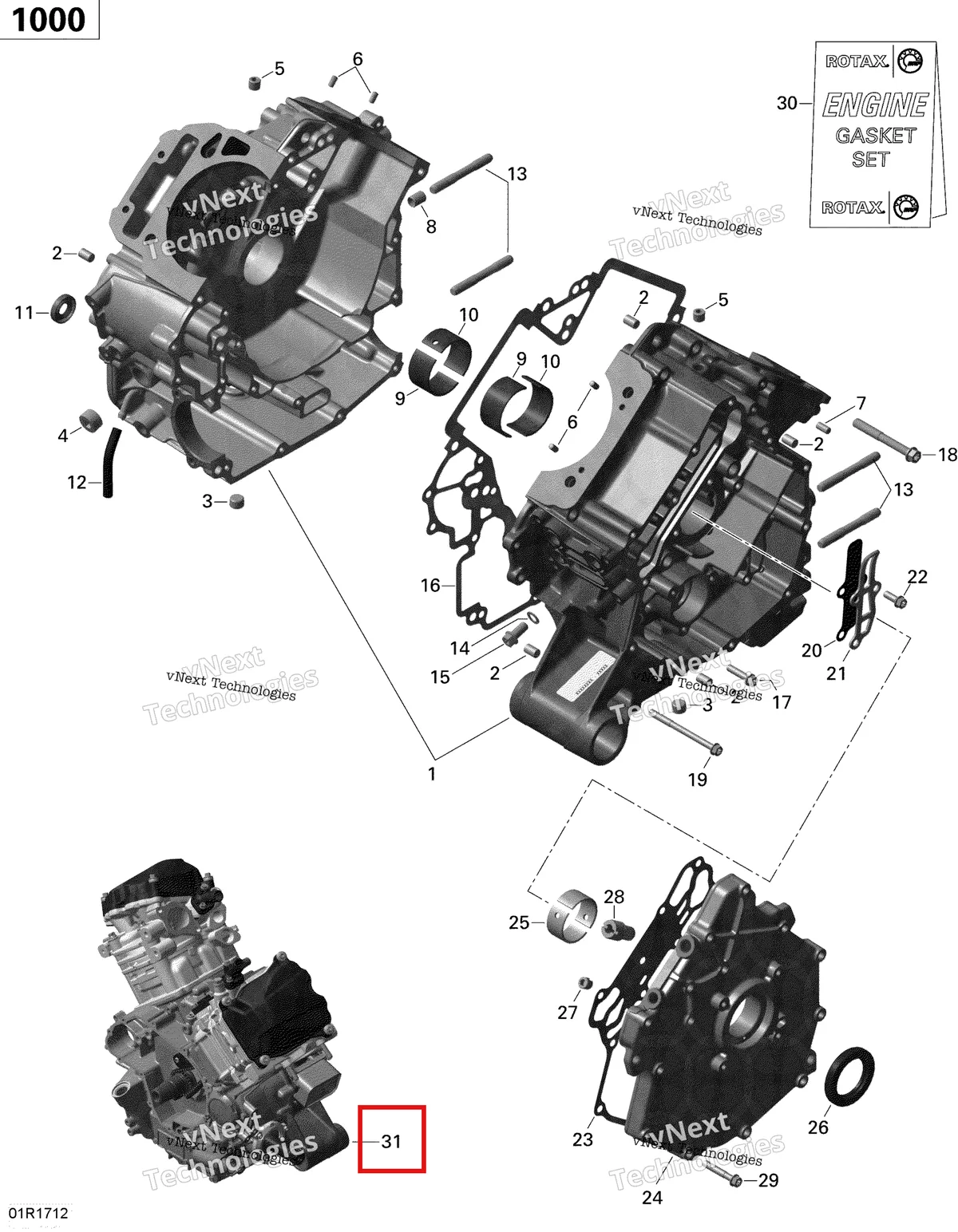 Деталь 420101010 на схеме узла 2018 Can-Am OUTLANDER 6X6 - 1000 EFI Crankcase - 1000 Efi