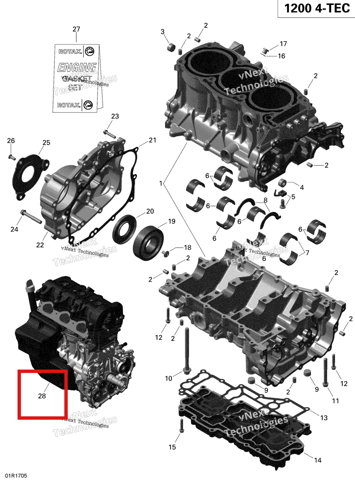 Деталь 420120303 на схеме узла 2019 Ski-Doo EXPEDITION LE-SE 1200 4-TEC Crankcase - 1200 Itc 4-Tec