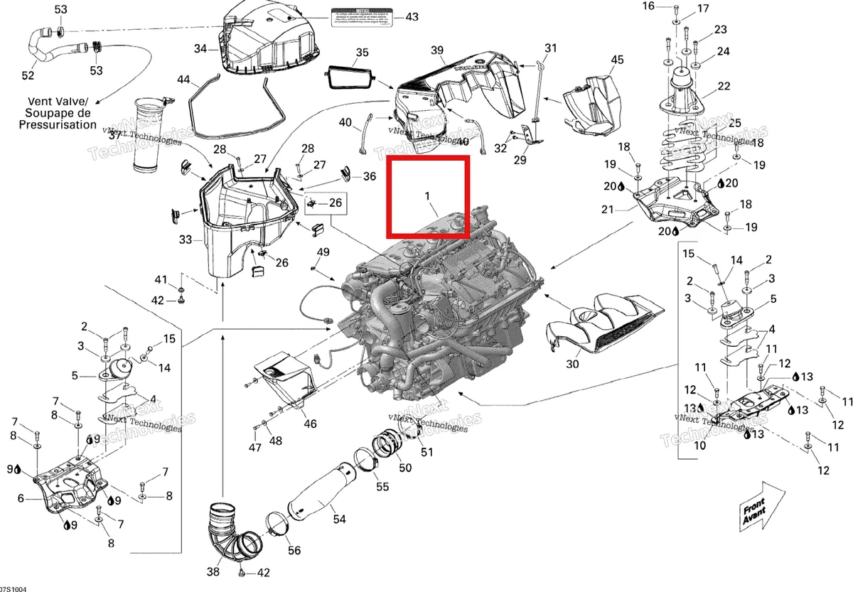 Деталь 420150318 на схеме узла 2010 Sea-Doo GTX 155 Engine And Air Intake Silencer