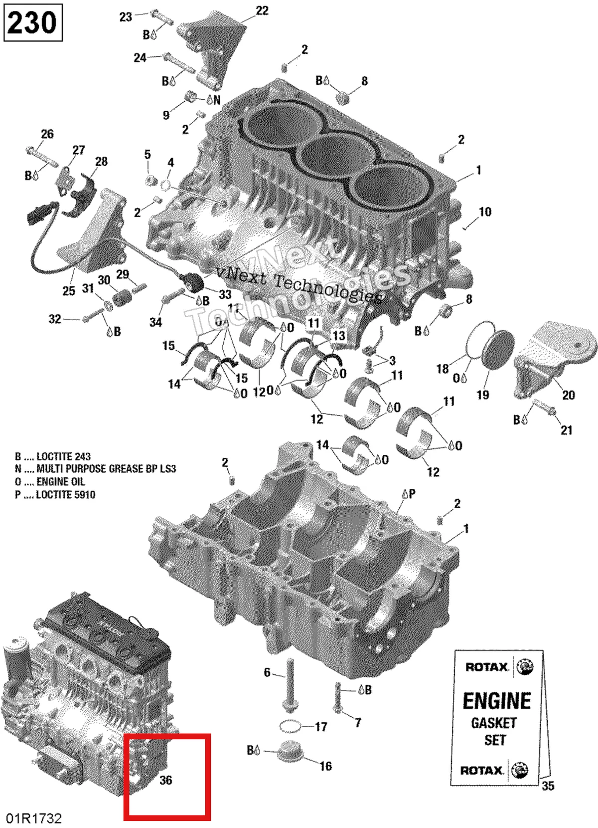 Деталь 420150332 на схеме узла 2017 Sea-Doo GTX Engine Block - 230