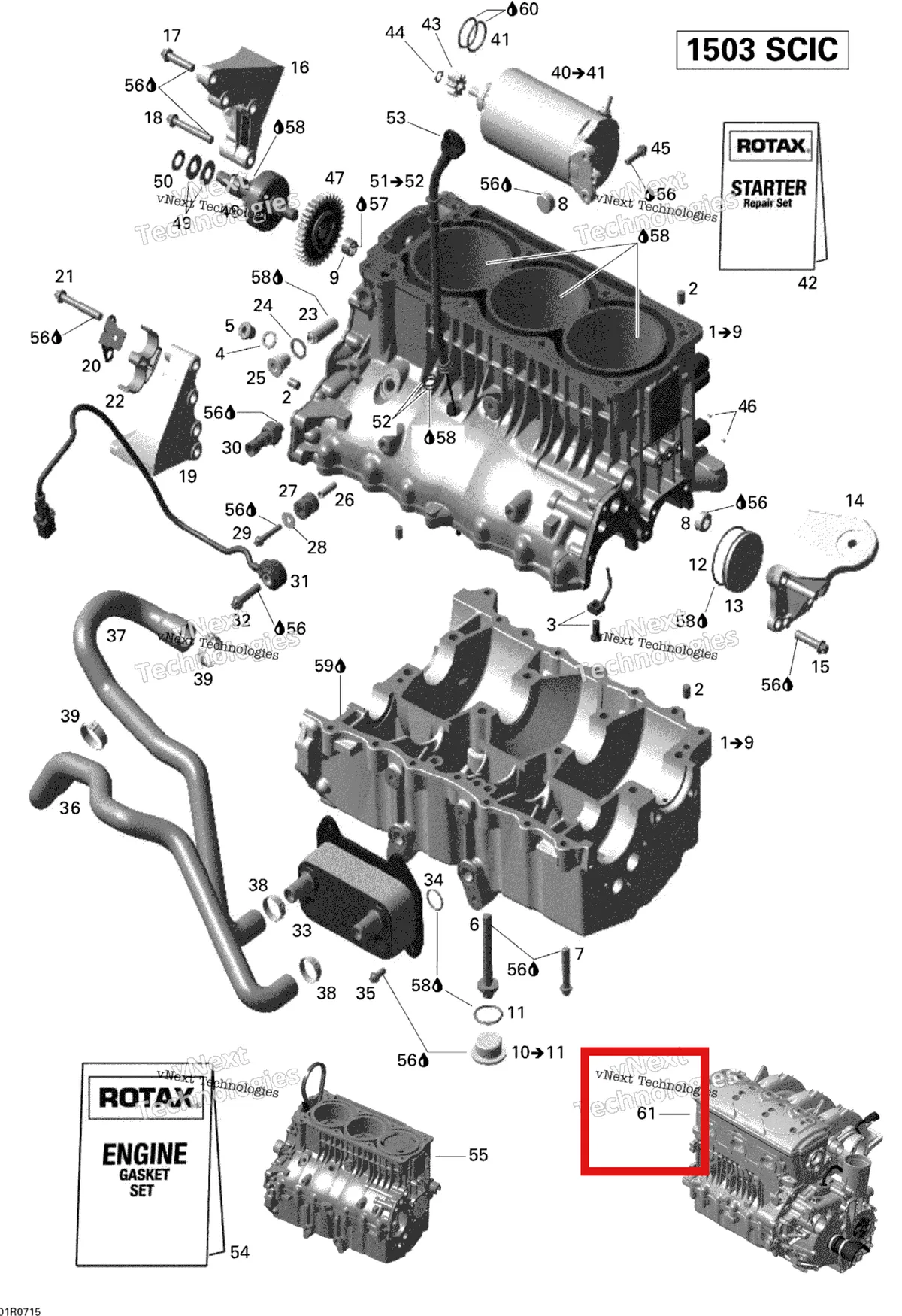 Деталь 420150335 на схеме узла 2007 Sea-Doo RXP 1503 BVIC Engine Block