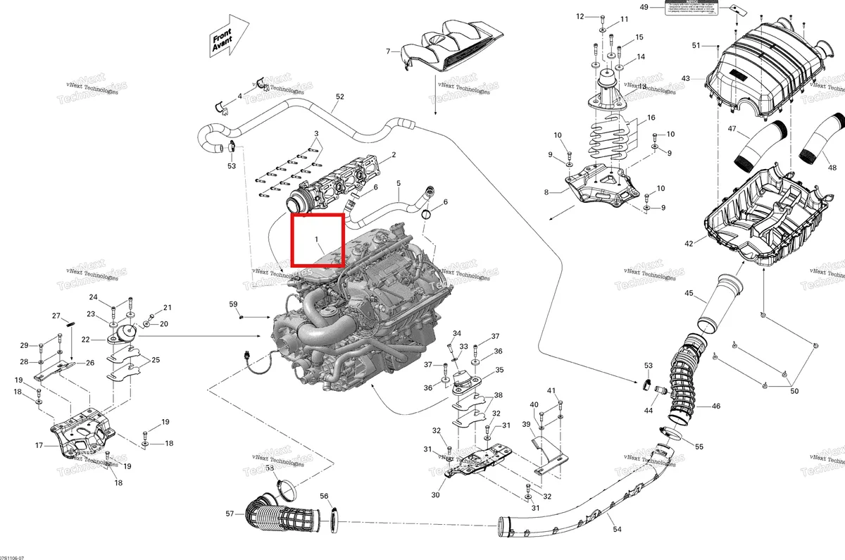 Деталь 420150338 (Двигатель длинный блок 1503 SCIC ETC Sea-Doo GTX 215 (2012) (420150338)) на схеме узла Engine And Air Intake Silencer