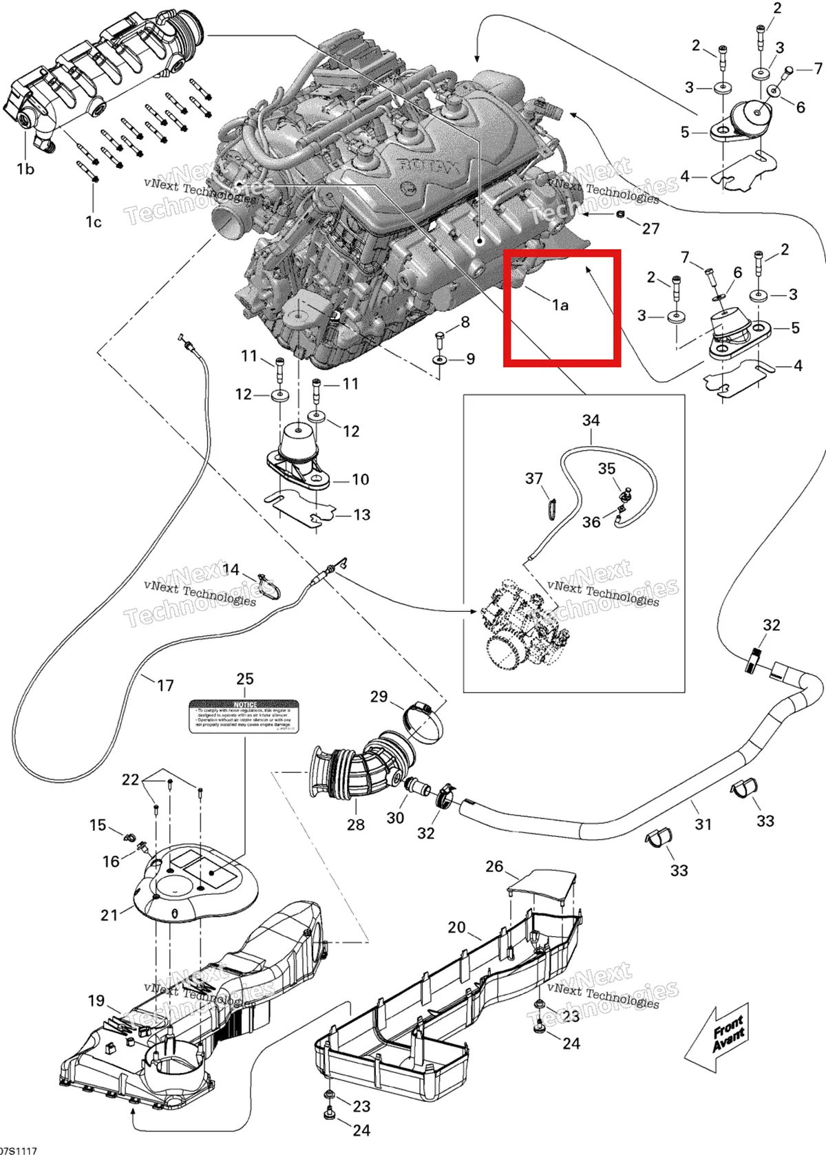 Деталь 420150347 на схеме узла 2011 Sea-Doo GTS Pro 130 Engine And Air Intake Silencer