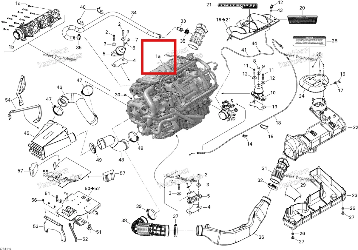 Деталь 420150355 на схеме узла 2011 Sea-Doo RXP-X 255 & RS Engine And Air Intake Silencer