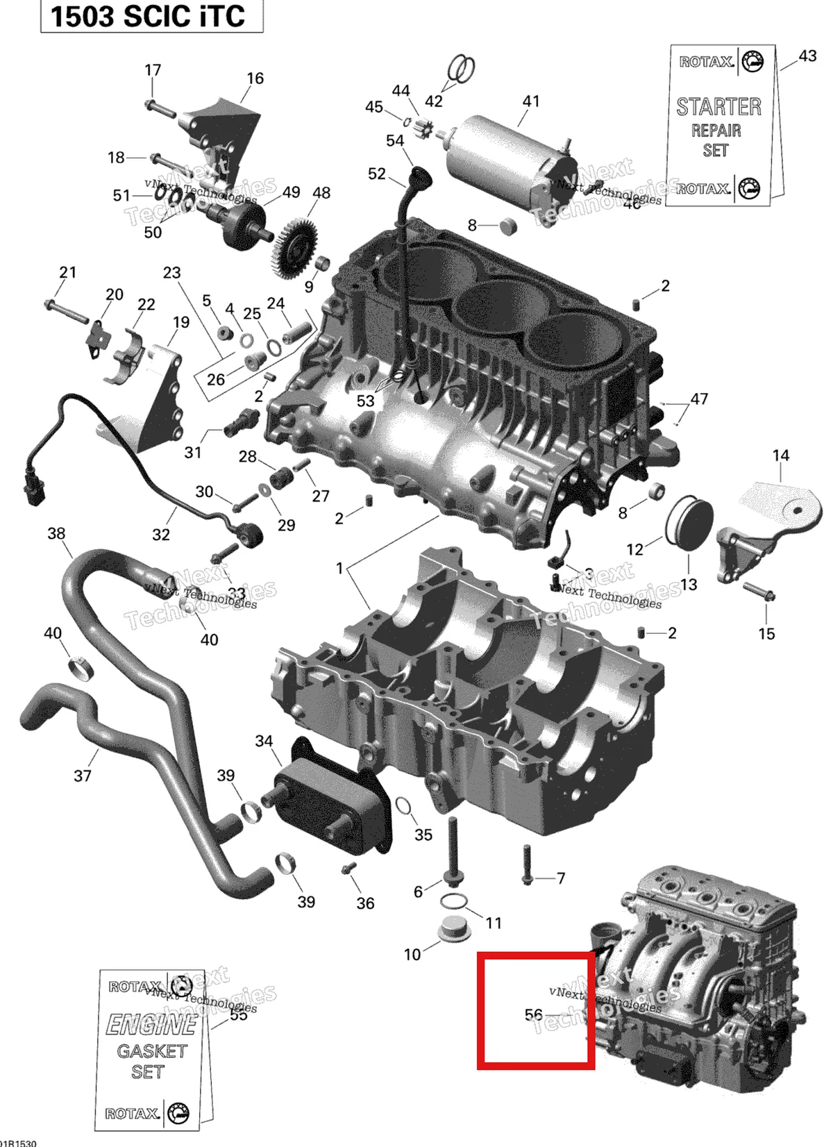 Деталь 420150360 на схеме узла 2015 Sea-Doo WAKE PRO 215 Engine Block