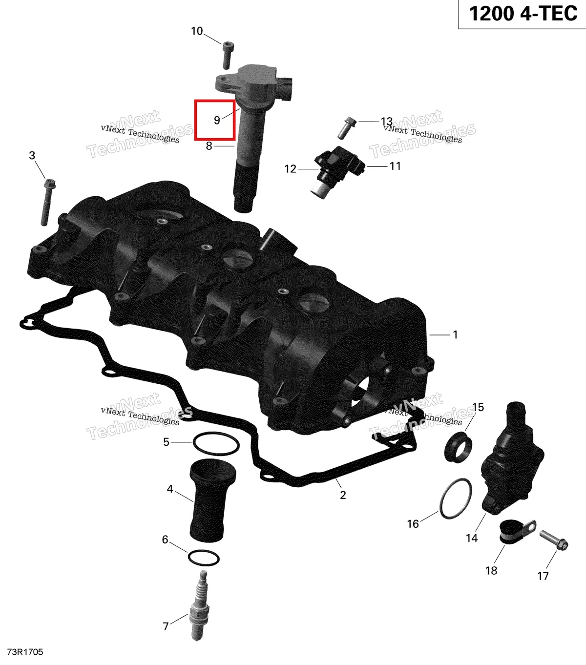 Деталь 420201435 (Защитный колпачек) на схеме узла 2019 Ski-Doo EXPEDITION LE-SE 1200 4-TEC Valve Cover - 1200Itc 4-Tec