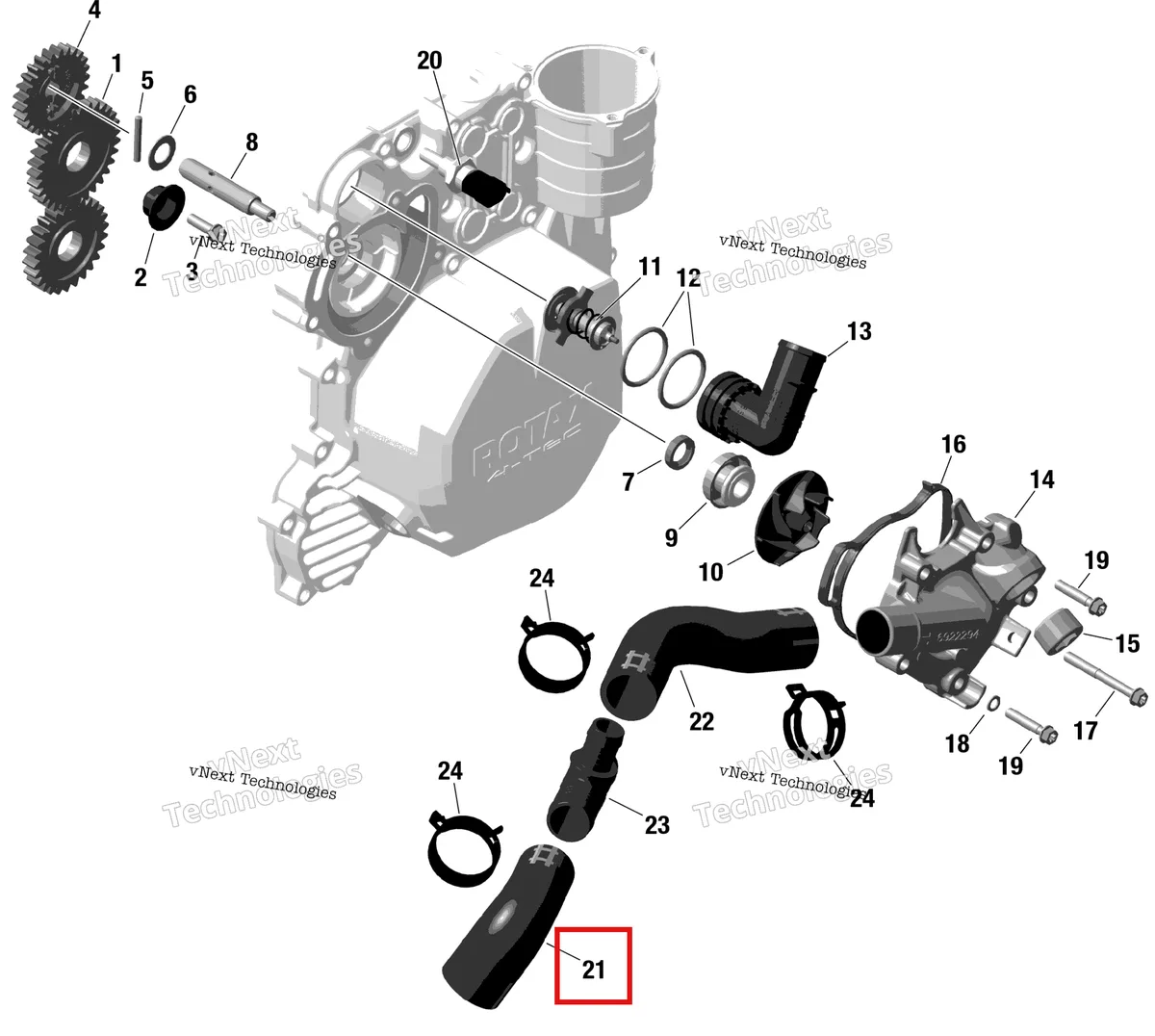 Деталь 420201503 на схеме узла Rotax - Engine Cooling