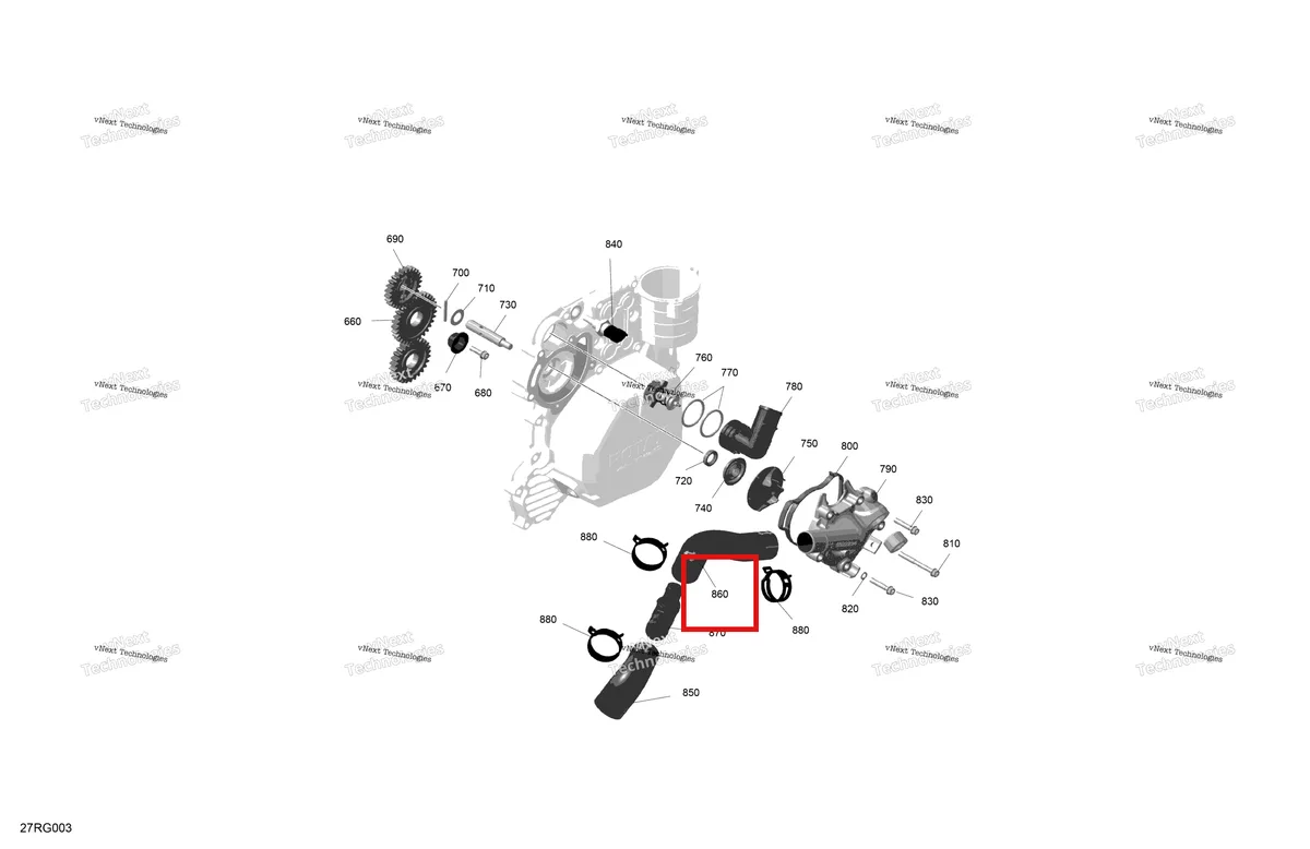 Деталь 420201504 на схеме узла 2027 Ski-Doo TUNDRA - LE - 600 ACE - GNVB - Deep Black - 16X154X1.5CH Track Rotax - Engine Cooling