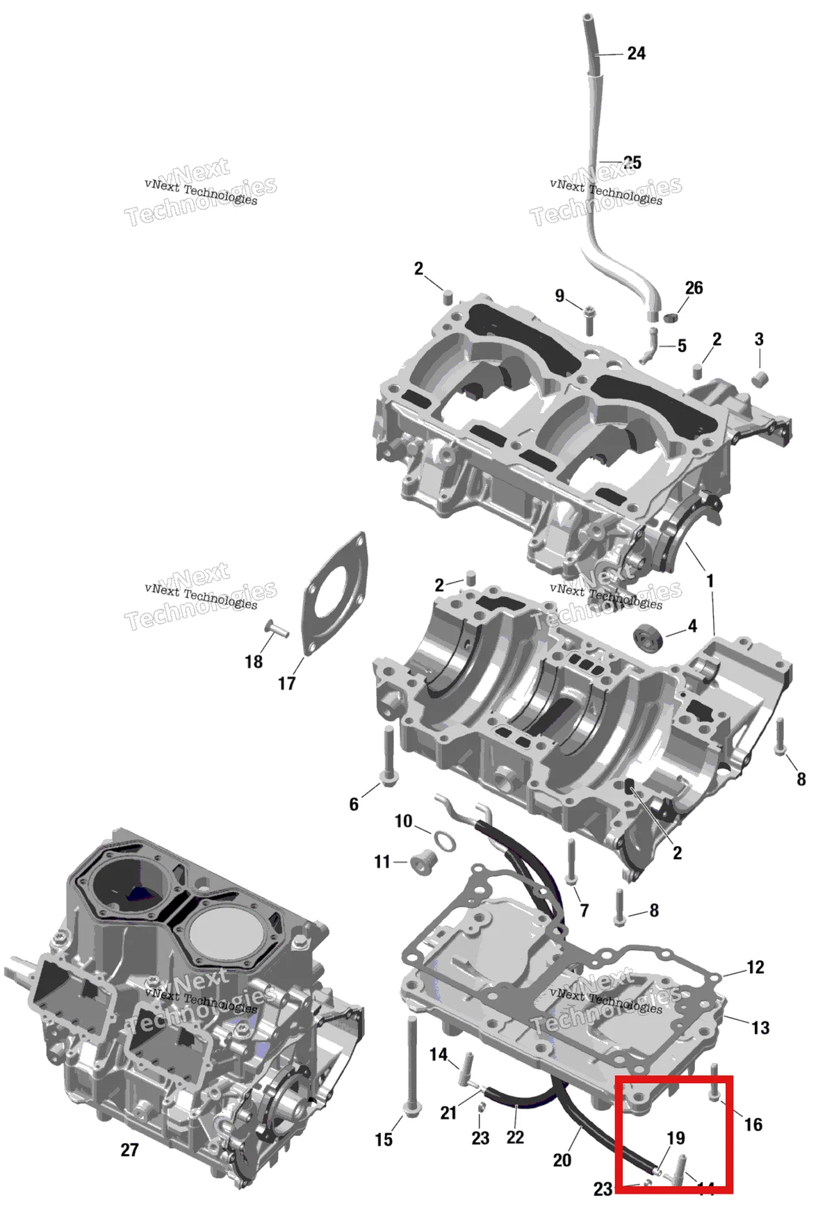 Деталь 420201541 на схеме узла 2024 Ski-Doo EXPEDITION 850 E-TEC - SE - AGRF - Deep Black - 154X20X1.8CST8 Track Rotax - Crankcase