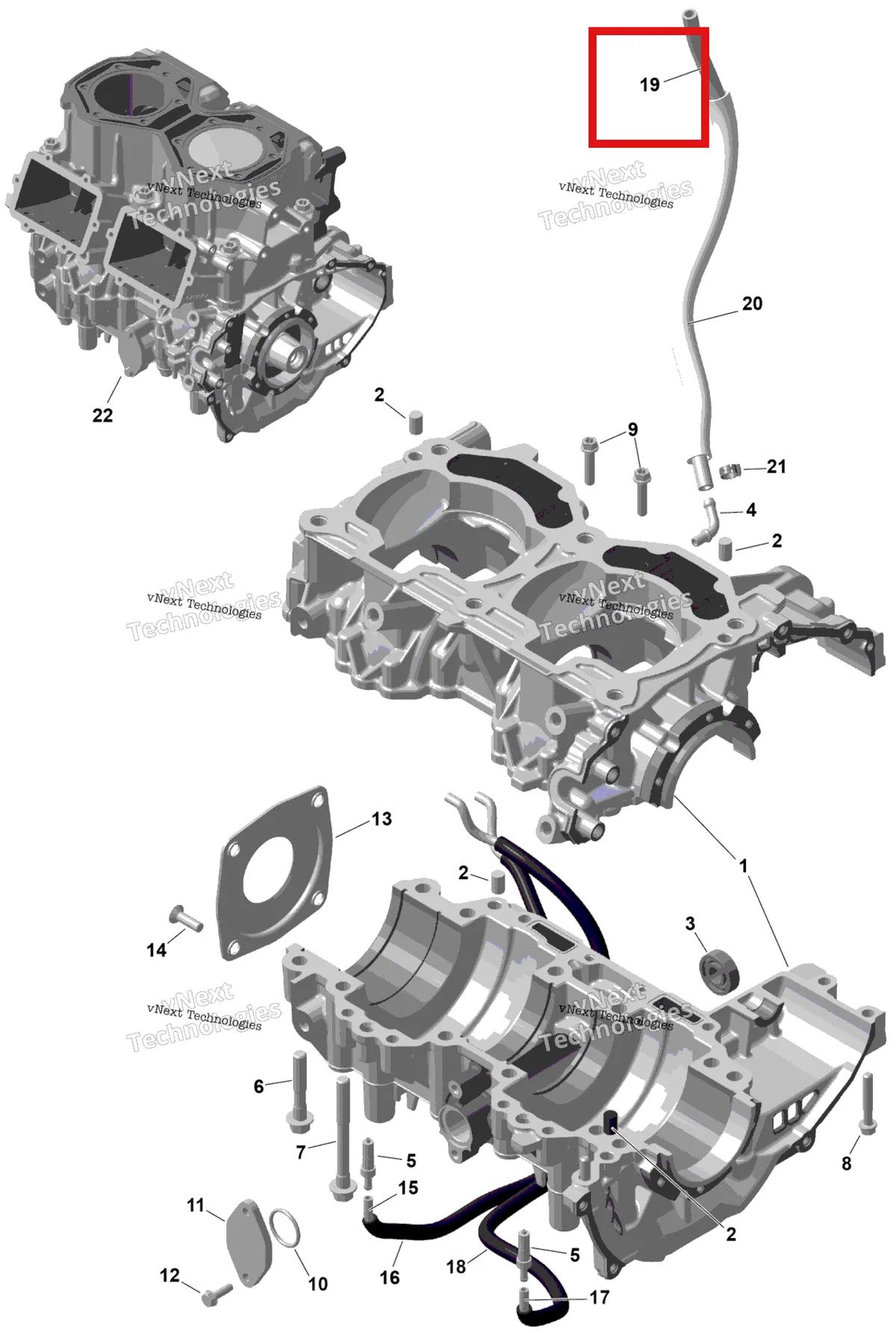 Деталь 420201551 на схеме узла 2026 Ski-Doo SKANDIC - SE - 600R E -TEC - AUTA - Catalyst Gray - 20X154X1.8C Track Rotax - Crankcase