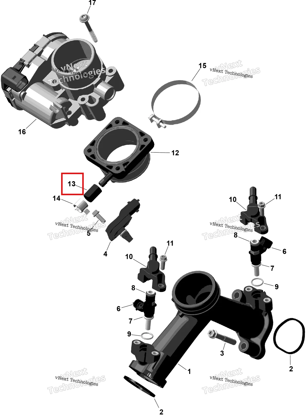 Деталь 420201911 (Closure крышка Can-Am Outlander MAX 850 EFI XT (2022) (420201911)) на схеме узла 2026 Can-Am RENEGADE - 4X4 - XMR - 1000R EFI - 5UTA - Hyper Silver Rotax - Air Intake Manifold And Throttle Body