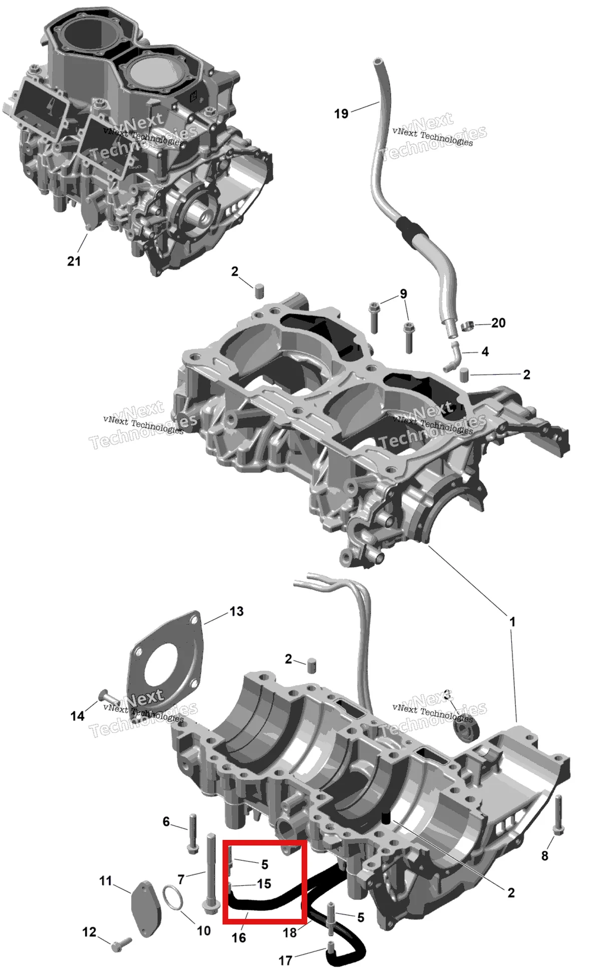 Деталь 420201921 на схеме узла 2026 Ski-Doo SUMMIT - NEO + - 600 EFI - TXTB - Deep Black - 15X146X1.75HF Track Rotax - Crankcase