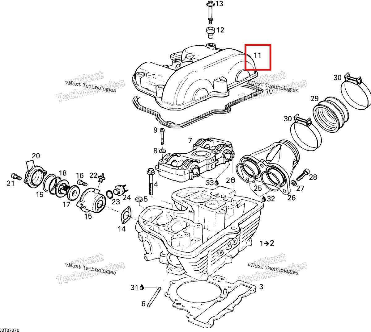 Деталь 420211301 на схеме узла 2007 Can-Am DS 650 X Cylinder Head