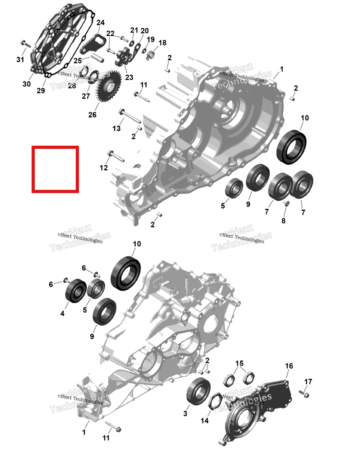 Деталь 420212391 (Коробка передач крышка Can-Am Maverick Turbo RR XRC (2022) (420212391)) на схеме узла 2026 Can-Am Commander - 1000R EFI - DPS - 6PTB - Compass Green - 60