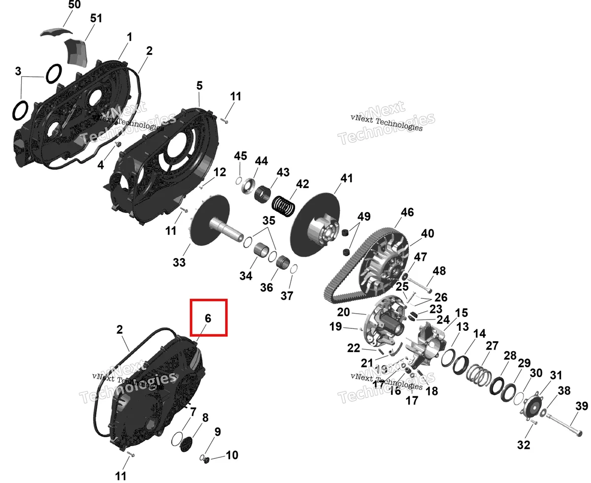 Деталь 420212714 (Variator крышка в сборе включает no 6 10 Can-Am Outlander 4x4 XT 1000R (2025) (420212714)) на схеме узла 2026 Can-Am OUTLANDER - 4X4 - BACKCOUNTRY - 1000R - 4NTA - CALI - Dark Camo Rotax - Cvt