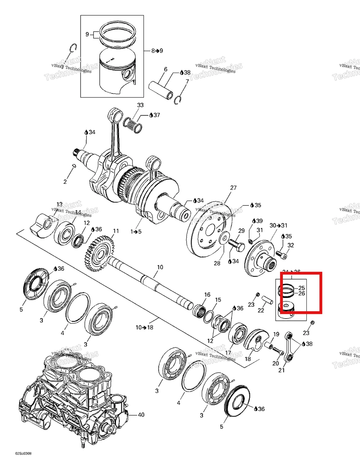 Деталь 420215960 на схеме узла 2003 Sea-Doo RX DI, 6122/6123 Crankshaft And Pistons