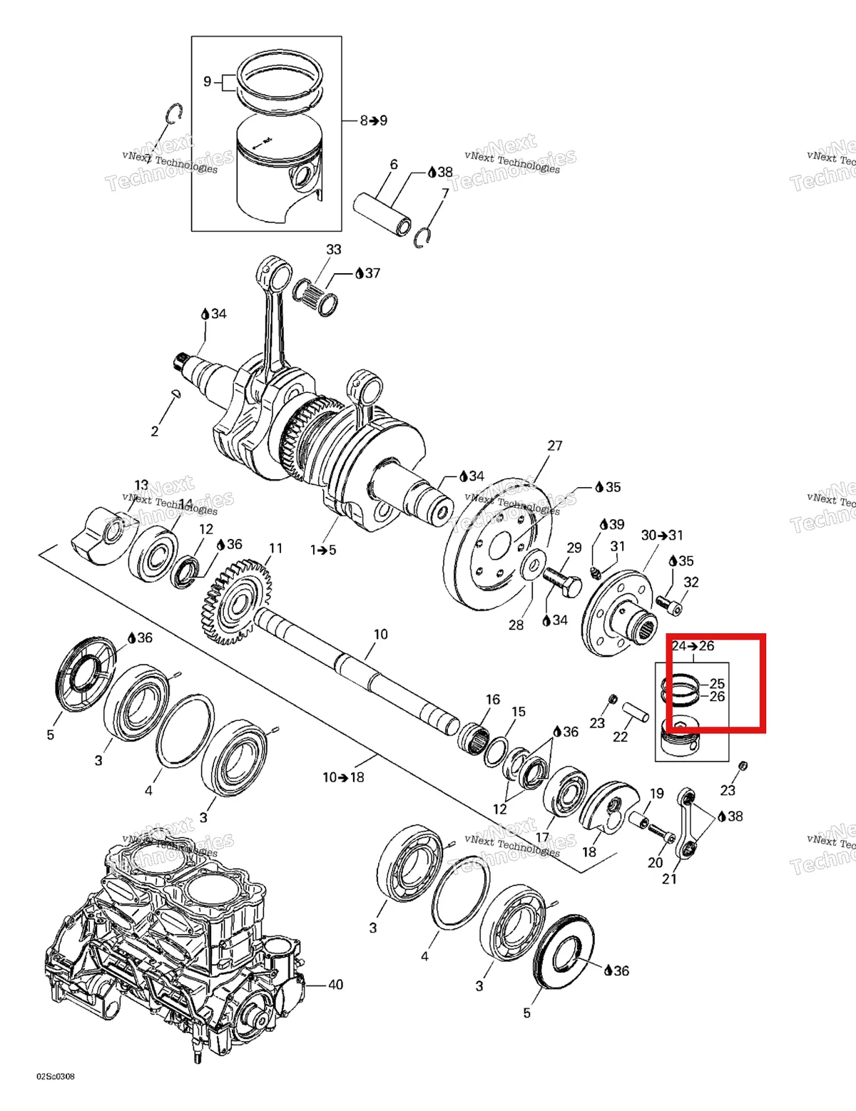 Деталь 420215970 на схеме узла 2003 Sea-Doo RX DI, 6122/6123 Crankshaft And Pistons
