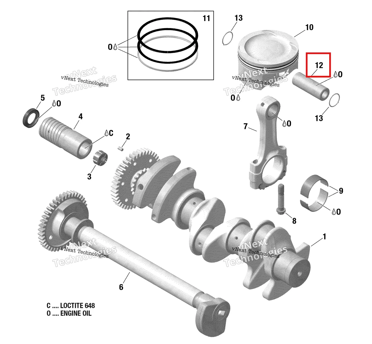 Деталь 420216250 (Палец поршневой) на схеме узла Crankshaft, Pistons And Balance Shaft