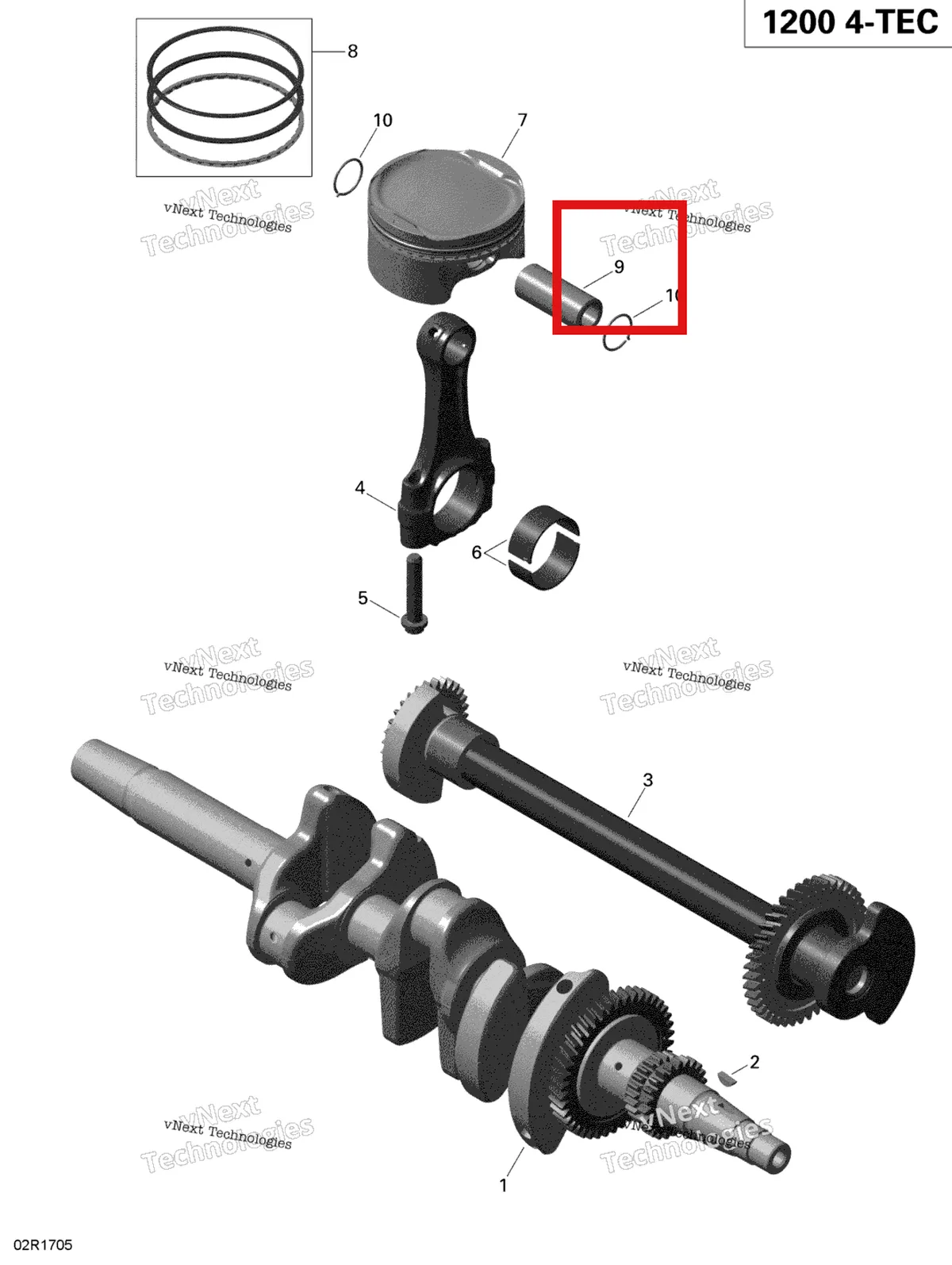 Деталь 420216274 (Палец поршневой) на схеме узла 2019 Ski-Doo EXPEDITION LE-SE 1200 4-TEC Crankshaft, Pistons And Balance Shaft - 1200 Itc 4-Tec