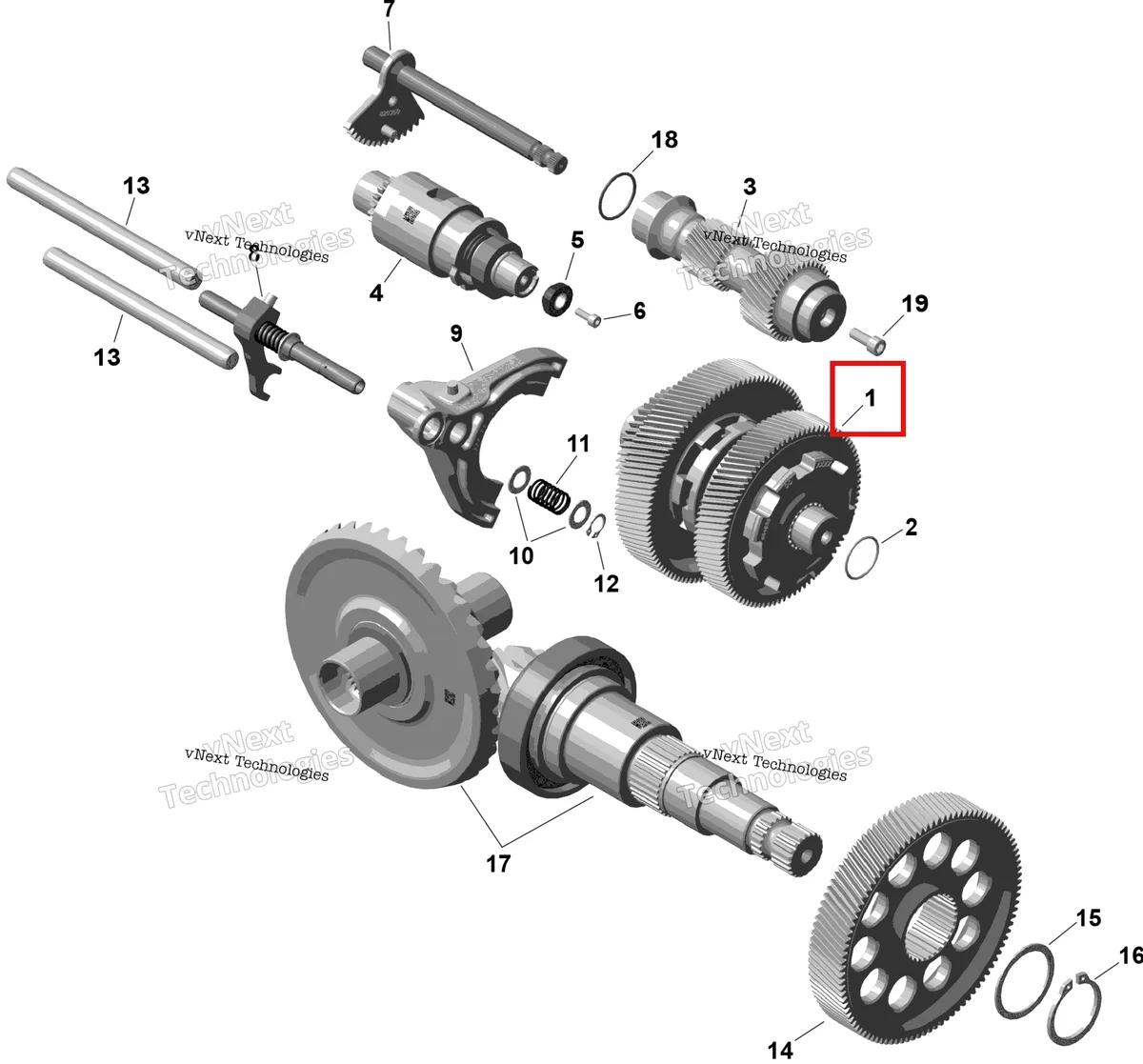 Деталь 420220401 на схеме узла 2026 Can-Am OUTLANDER - 4X4 - EV - 2WTA - Granite Grey Rotax - Gearbox 2