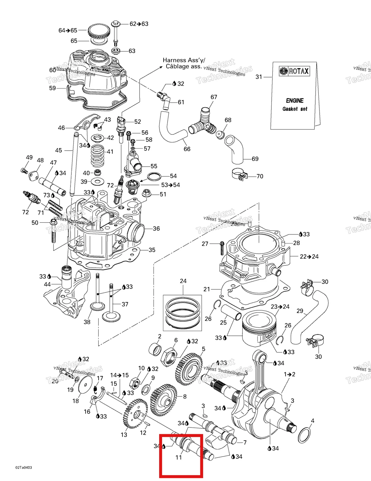 Деталь 420220462 на схеме узла 2004 Can-Am Traxter XL Crankshaft, Pistons And Cylinder