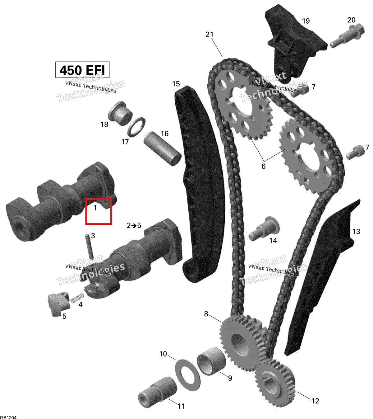 Деталь 420220692 на схеме узла 2015 Can-Am DS 450EFI STD Camshafts And Timing Chain