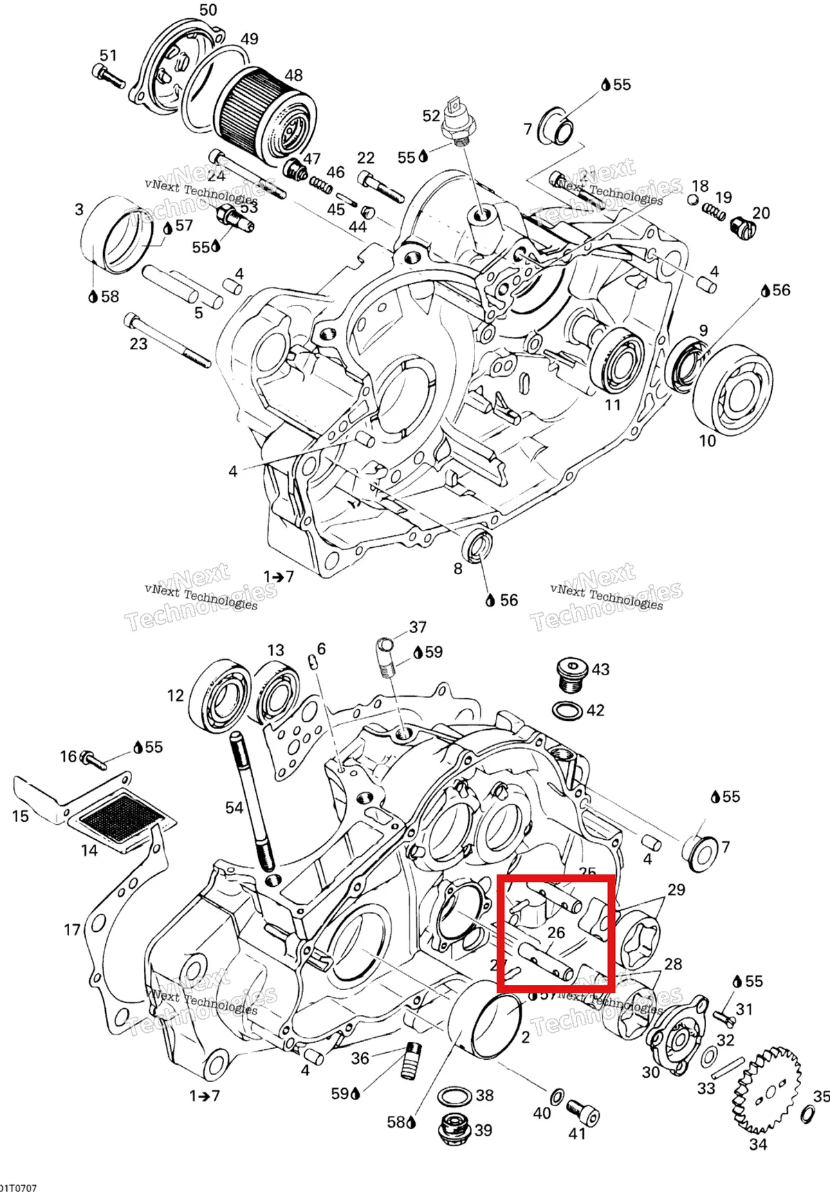 Деталь 420220760 на схеме узла 2007 Can-Am DS 650 X Crankcase
