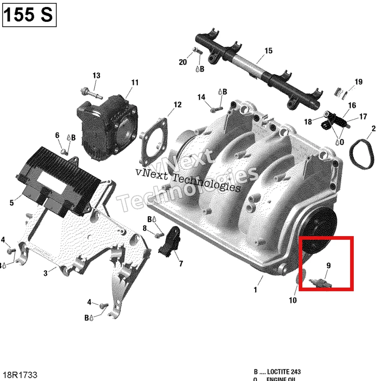Деталь 420222423 на схеме узла 2017 Sea-Doo GTX Air Intake Manifold And Throttle Body - 155 Model With Suspension