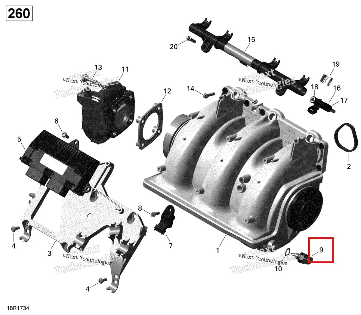 Деталь 420222424 на схеме узла 2017 Sea-Doo RXT Air Intake Manifold And Throttle Body - 260