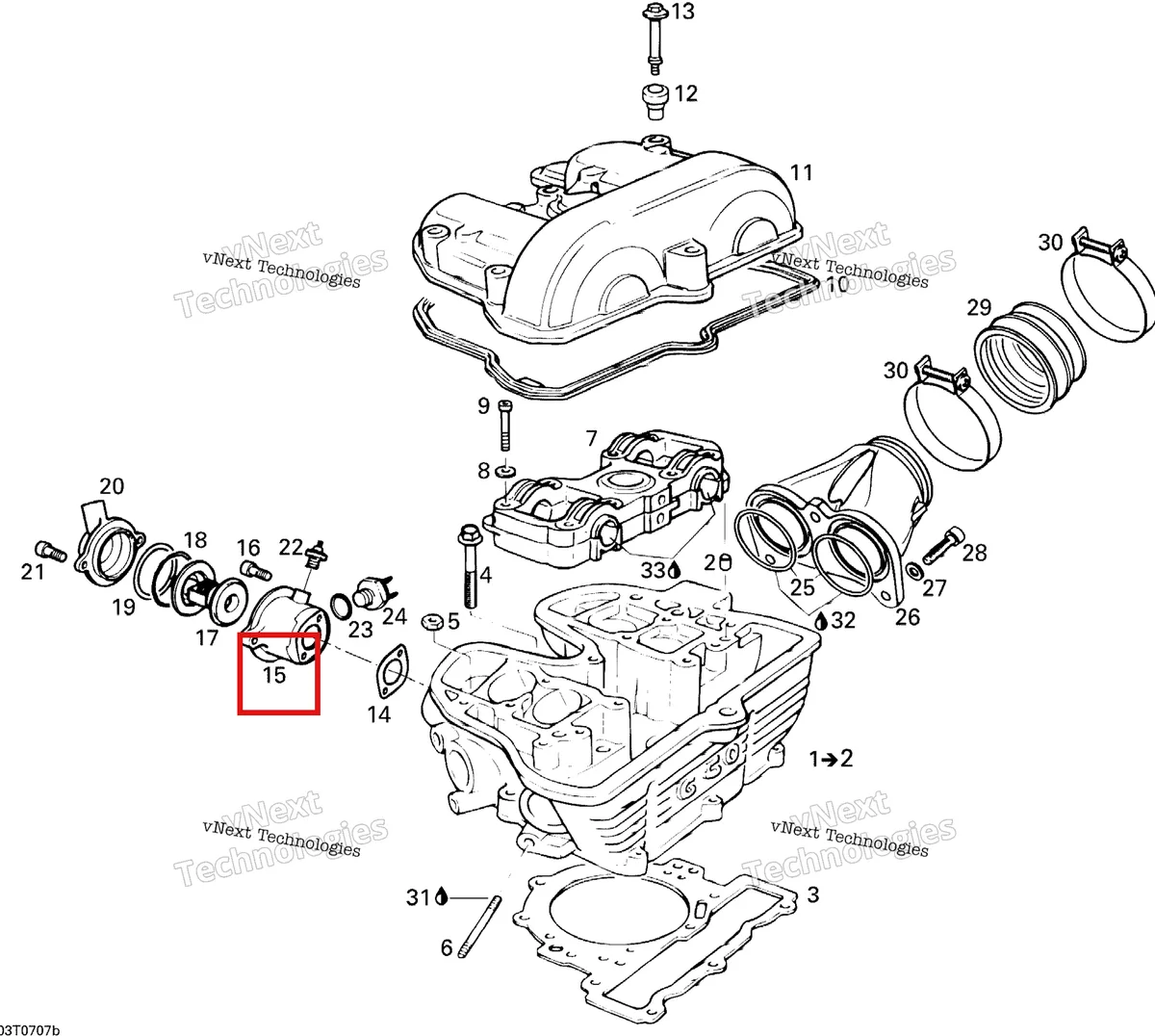 Деталь 420222430 на схеме узла 2007 Can-Am DS 650 X Cylinder Head