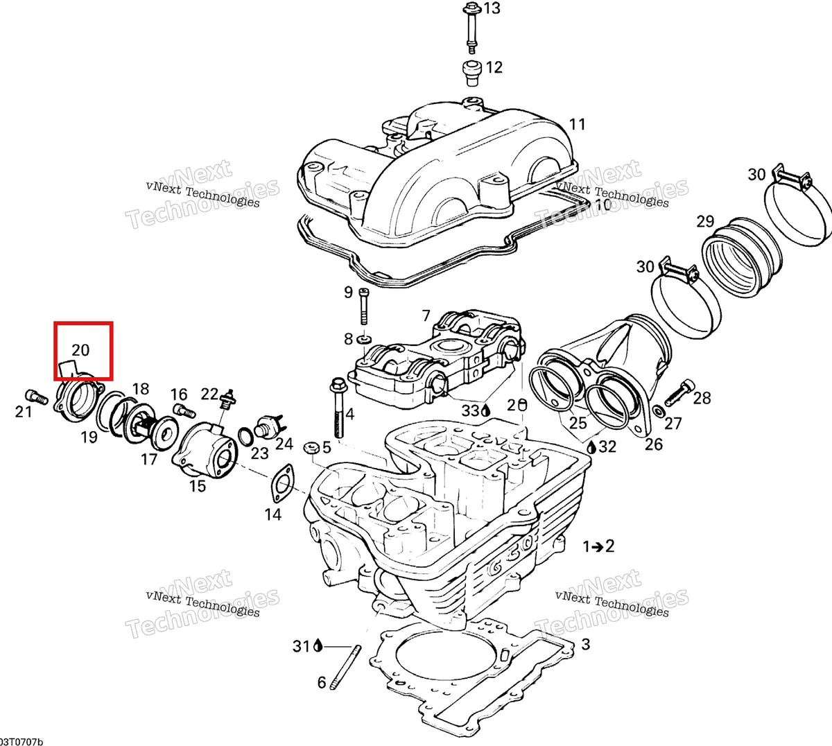 Деталь 420222440 на схеме узла 2007 Can-Am DS 650 X Cylinder Head