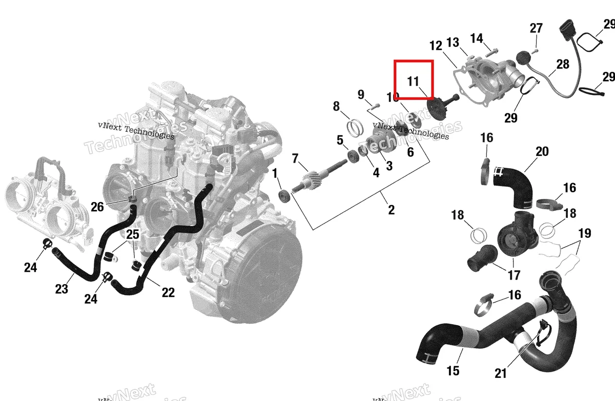 Деталь 420222508 на схеме узла 2021 Ski-Doo SUMMIT 600R E-TEC - SP Rotax - Engine Cooling Shot