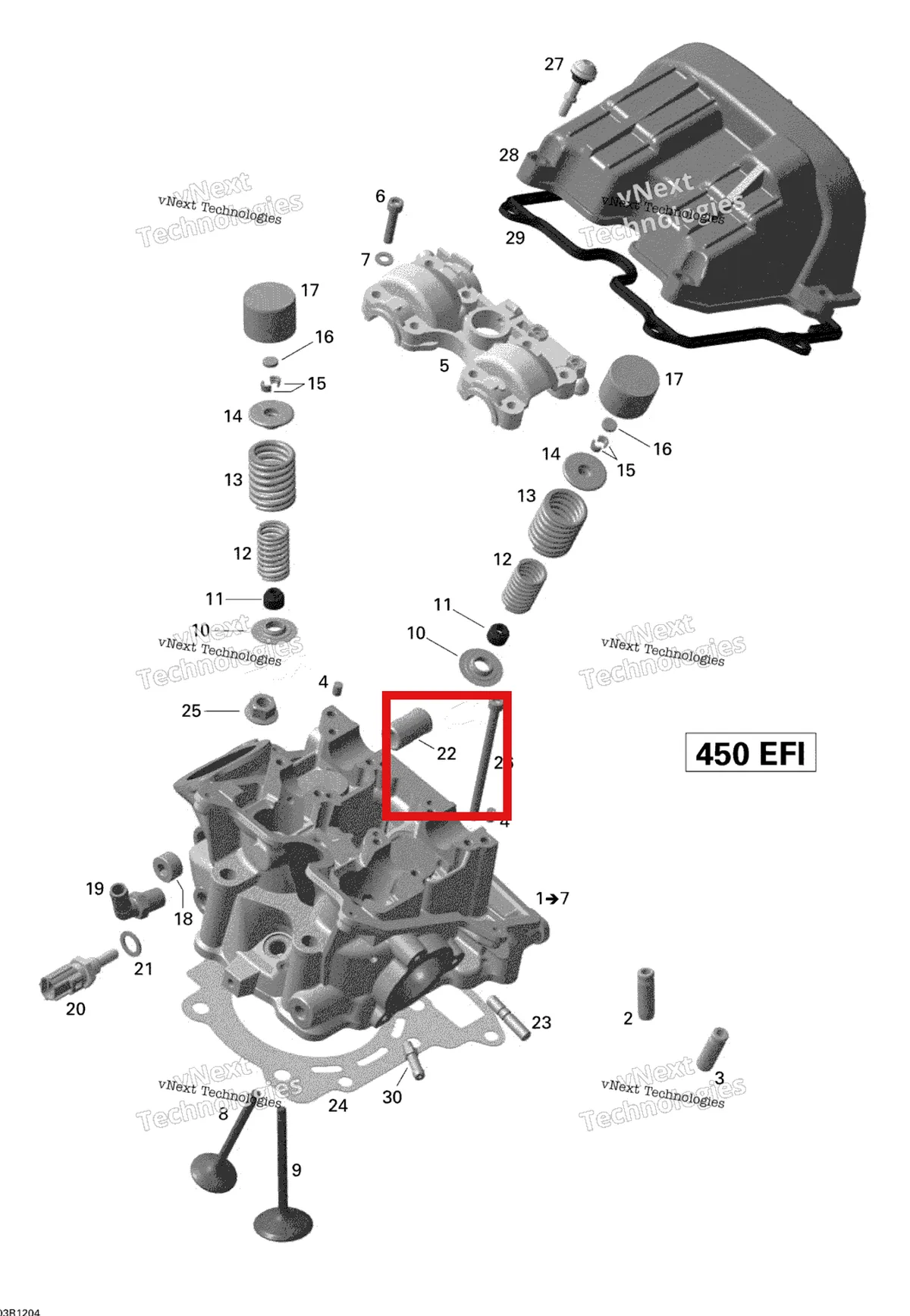 Деталь 420224090 на схеме узла 2015 Can-Am DS 450EFI STD Cylinder Head