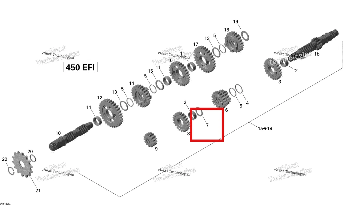 Деталь 420227440 (Упорная шайба) на схеме узла 2015 Can-Am DS 450EFI STD Gear Box