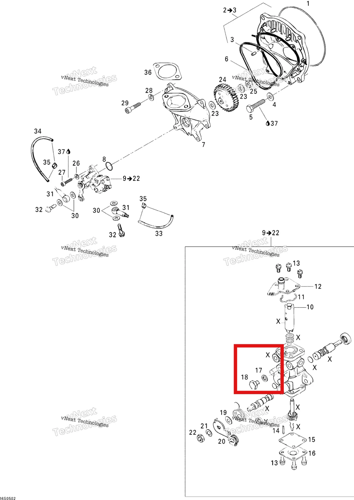 Деталь 420227505 на схеме узла 2005 Sea-Doo GTI Oil Injection Pump And Rotary Valve