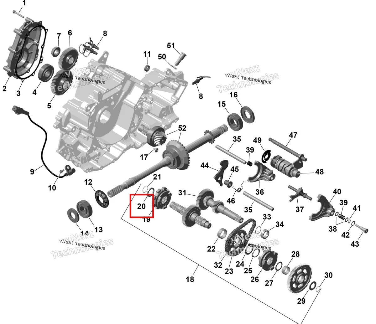 Деталь 420227864 (Упорный шайба Can-Am Outlander 4x4 XT 1000R (2025) (420227864)) на схеме узла 2026 Can-Am OUTLANDER - 2X4 - STD - 500 - 1KTB - Legion Red Rotax - Gearbox