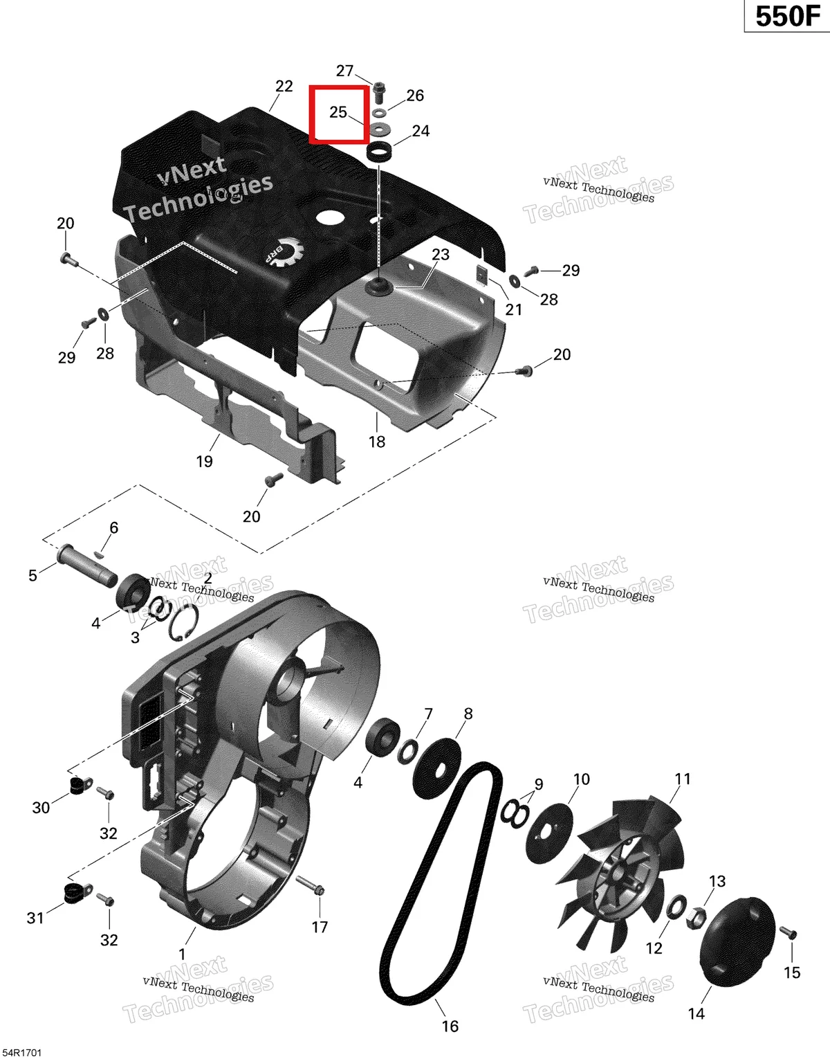 Деталь 420227935 (Шайба) на схеме узла 2020 Ski-Doo EXPEDITION SPORT 550F Engine - Fan And Cylinder Cowls - 550F