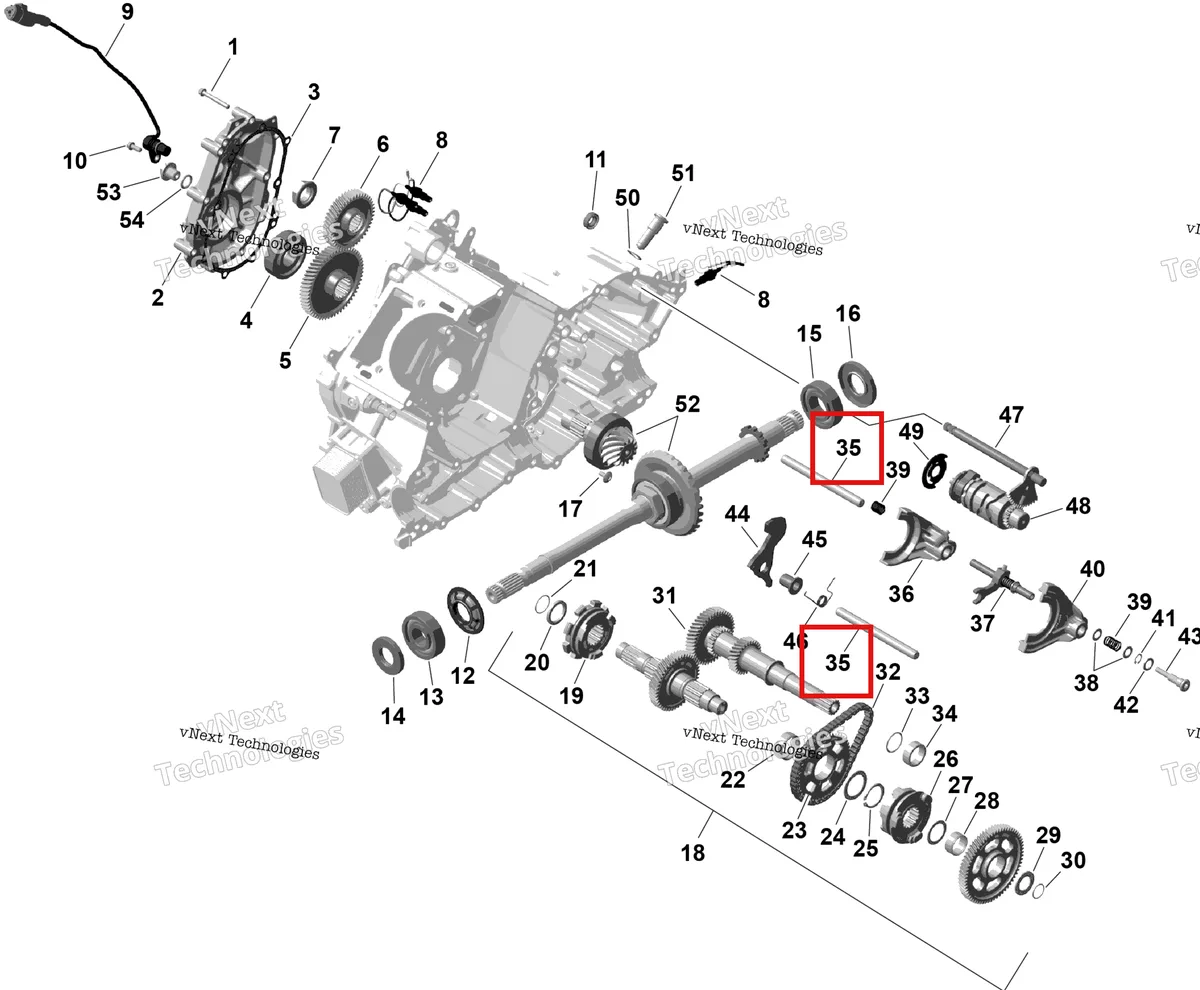Деталь 420229242 (Штифт установочный 12 X140 Can-Am Outlander 4x4 XT 1000R (2025) (420229242)) на схеме узла 2026 Can-Am OUTLANDER - 4X4 - BACKCOUNTRY - 1000R - 4NTA - CALI - Dark Camo Rotax - Gearbox