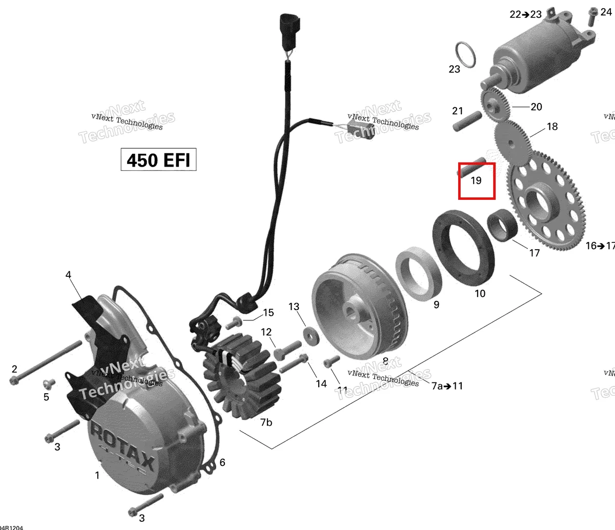 Деталь 420229301 (Штифт) на схеме узла 2015 Can-Am DS 450EFI STD Magneto And Electric Starter