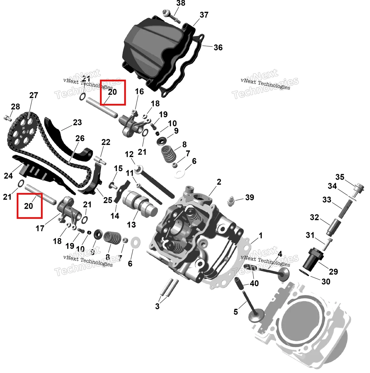 Деталь 420229714 на схеме узла 2026 Can-Am RENEGADE - 4X4 - XMR - 1000R EFI - 5UTA - Hyper Silver Rotax - Front Cylinder Head