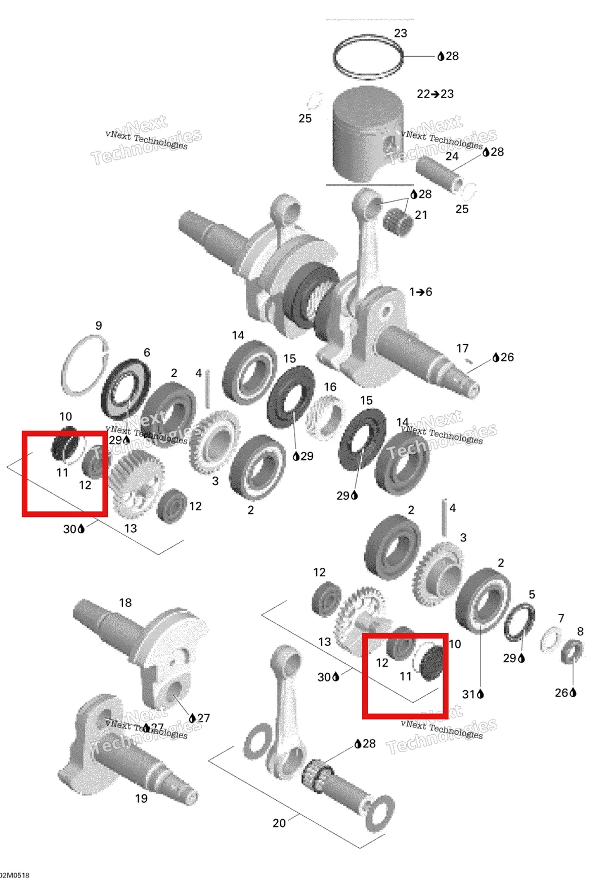 Деталь 420230035 на схеме узла 2005 Ski-Doo Mach Z 1000 SDI Crankshaft And Pistons