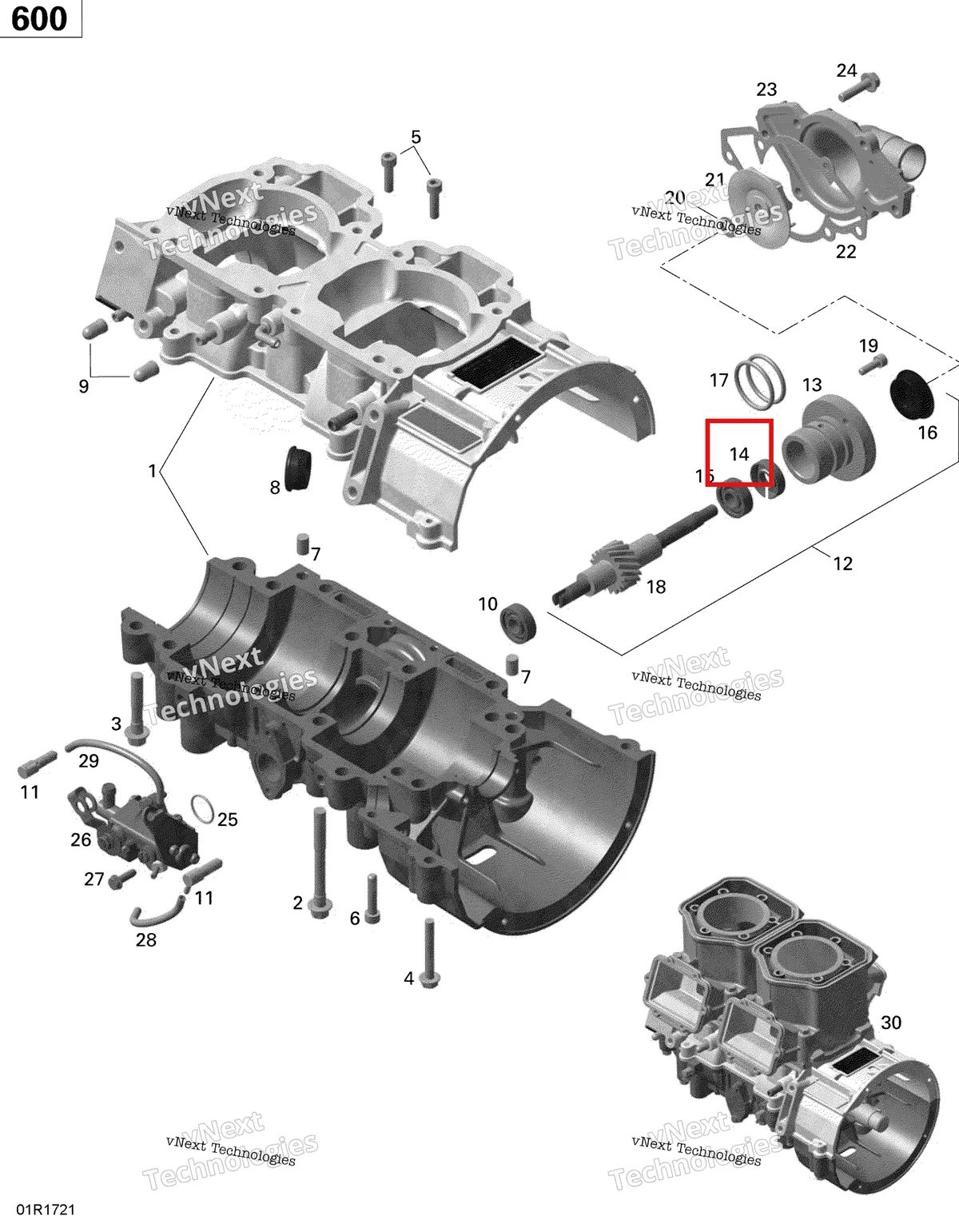 Деталь 420230195 (Сальник) на схеме узла 2020 Ski-Doo MXZ 600 CARB Engine - Crankcase, Water Pump And Oil Pump - 600 Carb