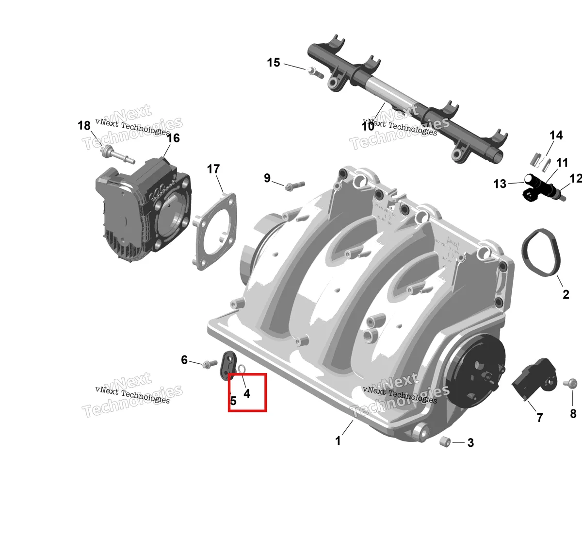 Деталь 420230461 на схеме узла 2026 Sea-Doo GTR - 300 - X - 24TB - Eclipse Black - Audio Rotax - Air Intake Manifold And Throttle Body
