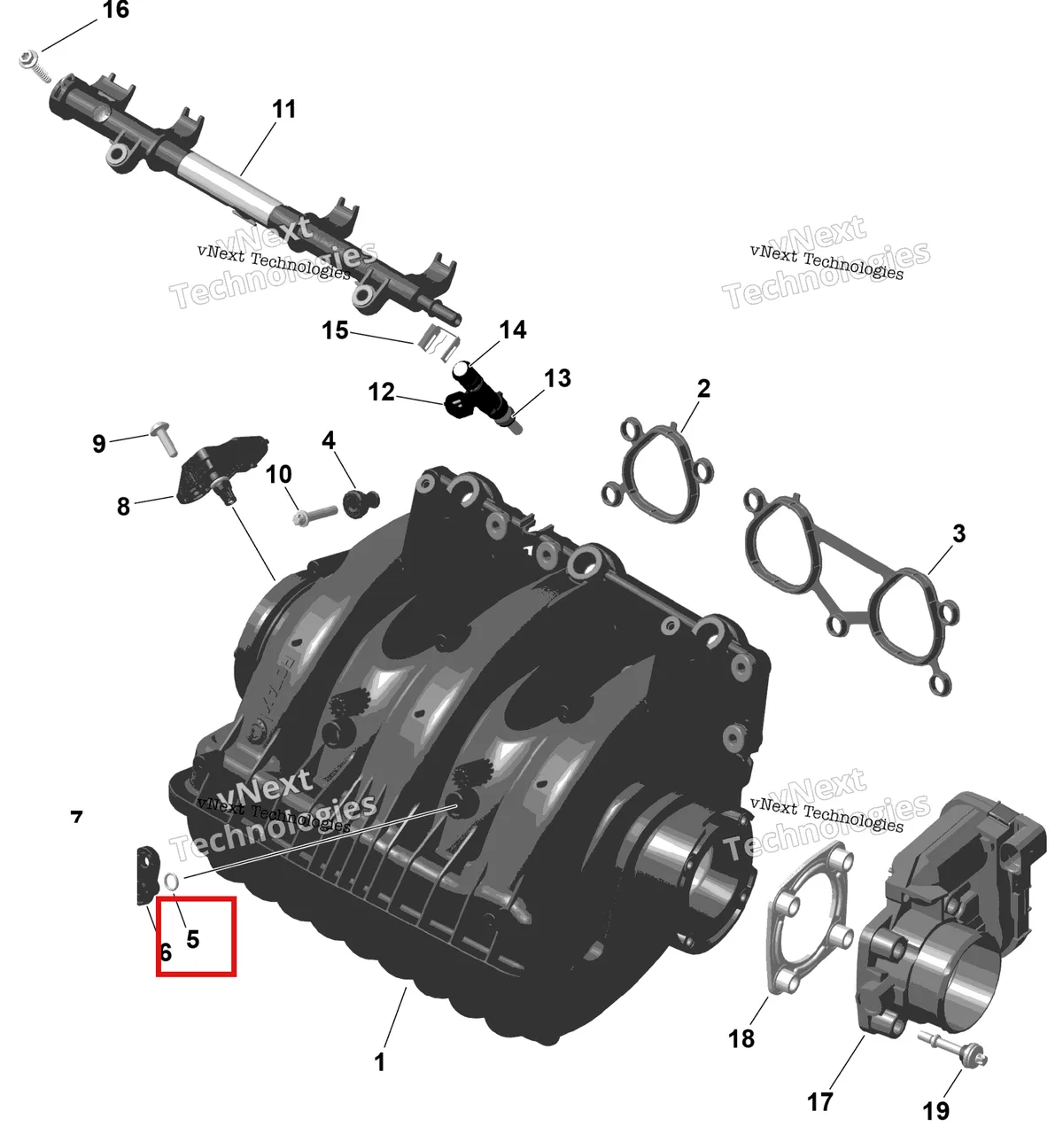 Деталь 420230463 (Уплотнительное кольцо Included дюйм прокладка комплект Sea-Doo GTX 170 (2023) (420230463)) на схеме узла 2026 Sea-Doo GTI - 130 - STD - 38TB - Bright White Rotax - Air Intake Manifold And Throttle Body
