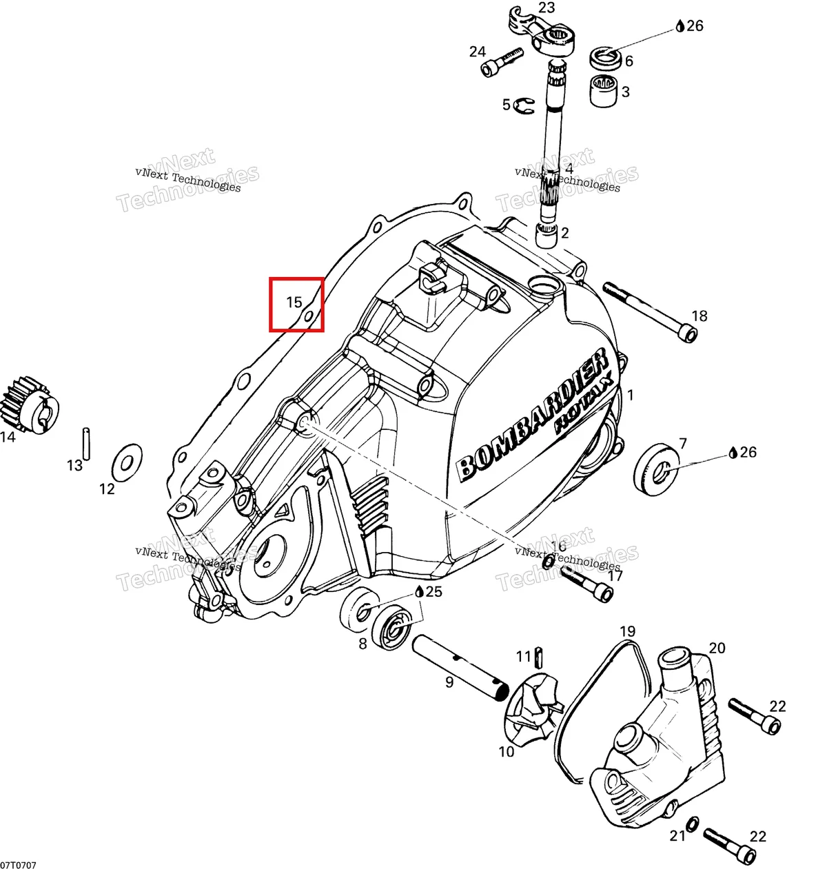 Деталь 420230581 на схеме узла 2007 Can-Am DS 650 X Clutch Housing And Water Pump