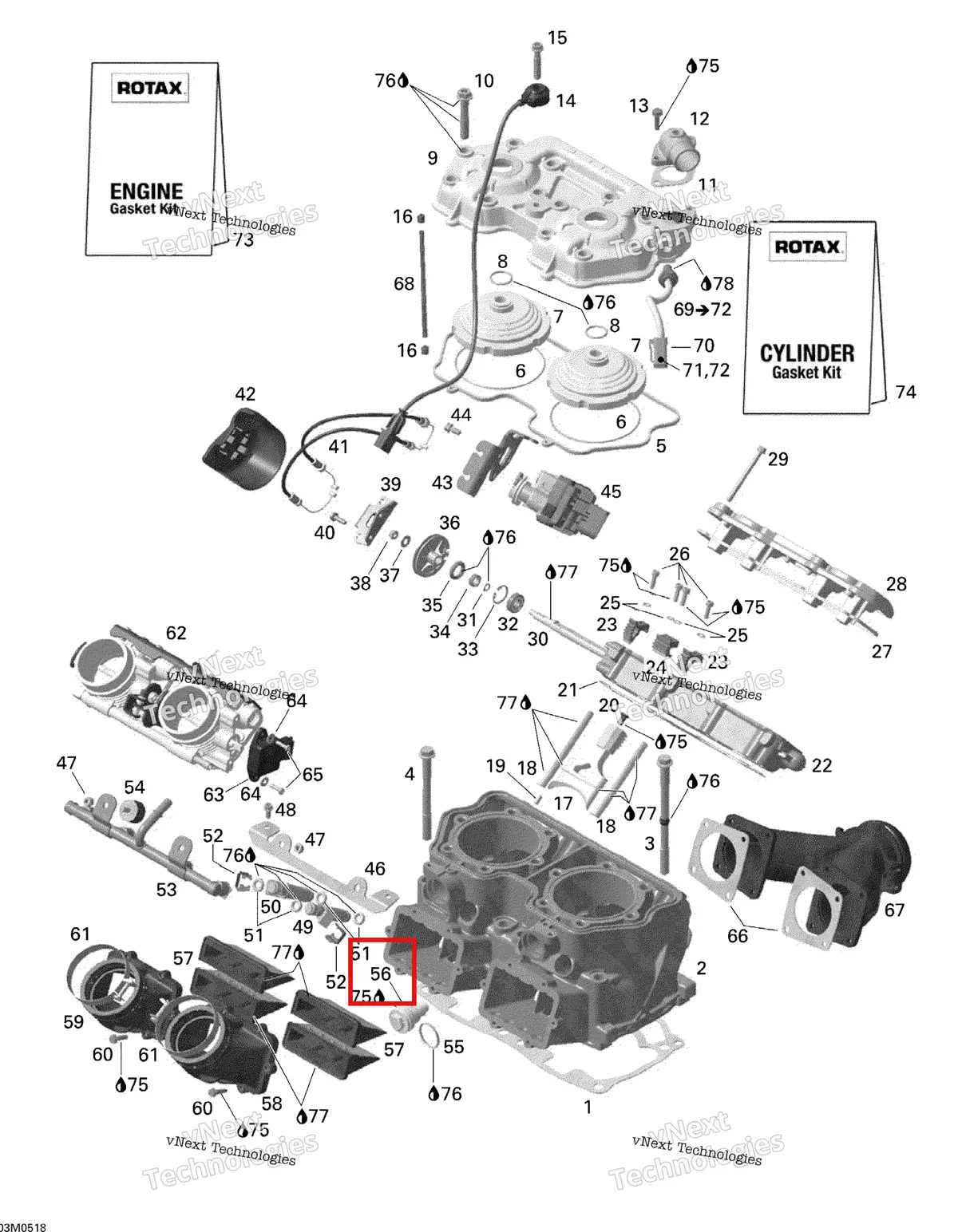 Деталь 420231130 на схеме узла 2005 Ski-Doo Mach Z 1000 SDI Cylinder And Cylinder Head