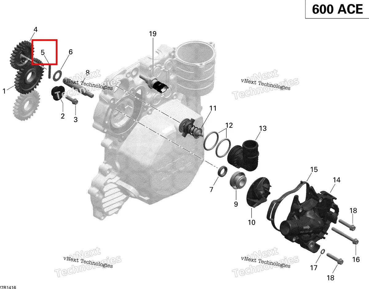 Деталь 420232430 (Игольчатый штифт Can-Am Outlander MAX 800 XT (2008) (420232430)) на схеме узла 2014 Ski-Doo EXPEDITION SPORT 600ACE XP Engine Cooling