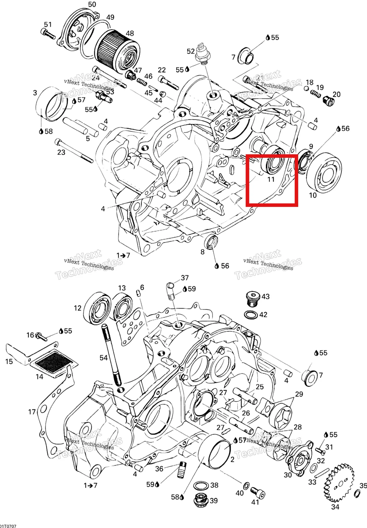 Деталь 420232501 на схеме узла 2007 Can-Am DS 650 X Crankcase