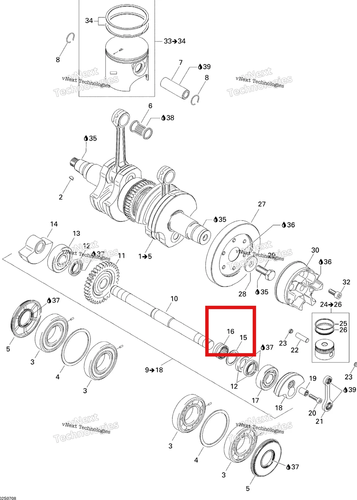 Деталь 420232555 на схеме узла 2007 Sea-Doo 3D 947 DI Crankshaft And Pistons
