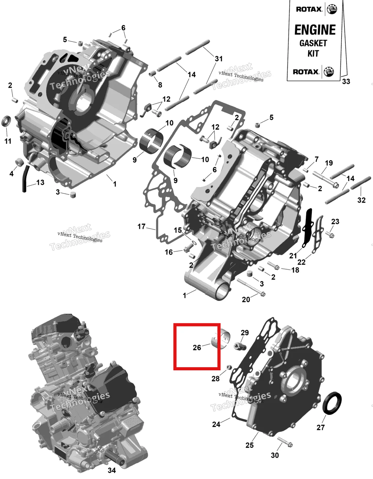 Деталь 420233995 (Деталь Bearing Sleeve) на схеме узла 2026 Can-Am RENEGADE - 4X4 - XMR - 1000R EFI - 5UTA - Hyper Silver Rotax - Crankcase